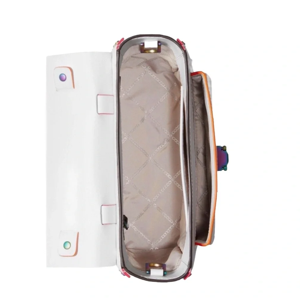 MICHAEL KORS ~ Small White Crossbody Satchel w/Multicolor Accents Monochromatic
